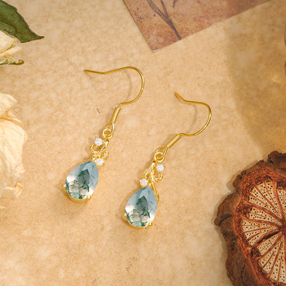 Pear Cut Moss Agate Earrings Jewelry for Women