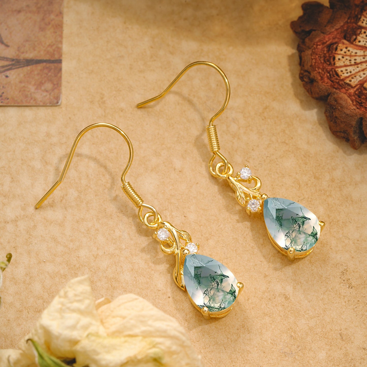 Pear Cut Moss Agate Earrings Jewelry for Women