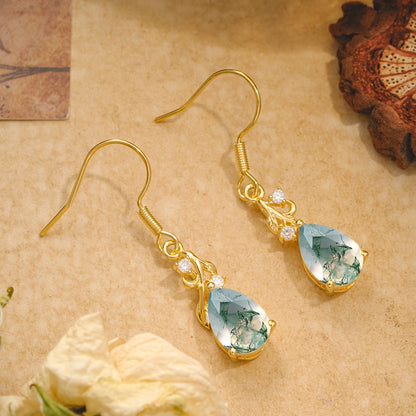Pear Cut Moss Agate Earrings Jewelry for Women