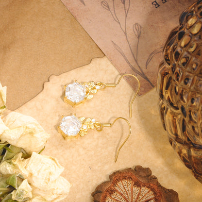 Unique Rose Leaf Hexagon Cut Moissanite Earrings