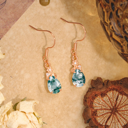 Lightweight 5 Prong Teardrop Moss Agate Earrings - Bridal Jewelry for Wedding & Engagement