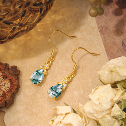 Lightweight 5 Prong Teardrop Moss Agate Earrings - Bridal Jewelry for Wedding & Engagement