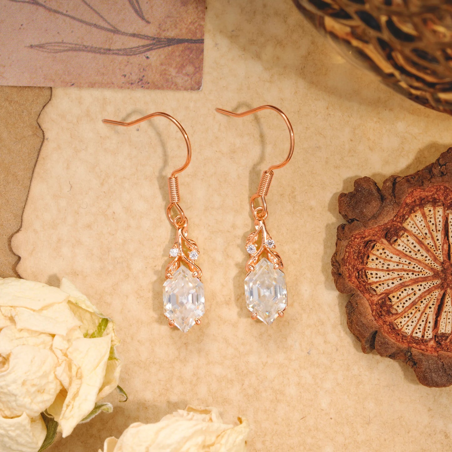Sparkling Moissanite Earrings with Gold Leaf Detail - Perfect for Women & Daily Wear