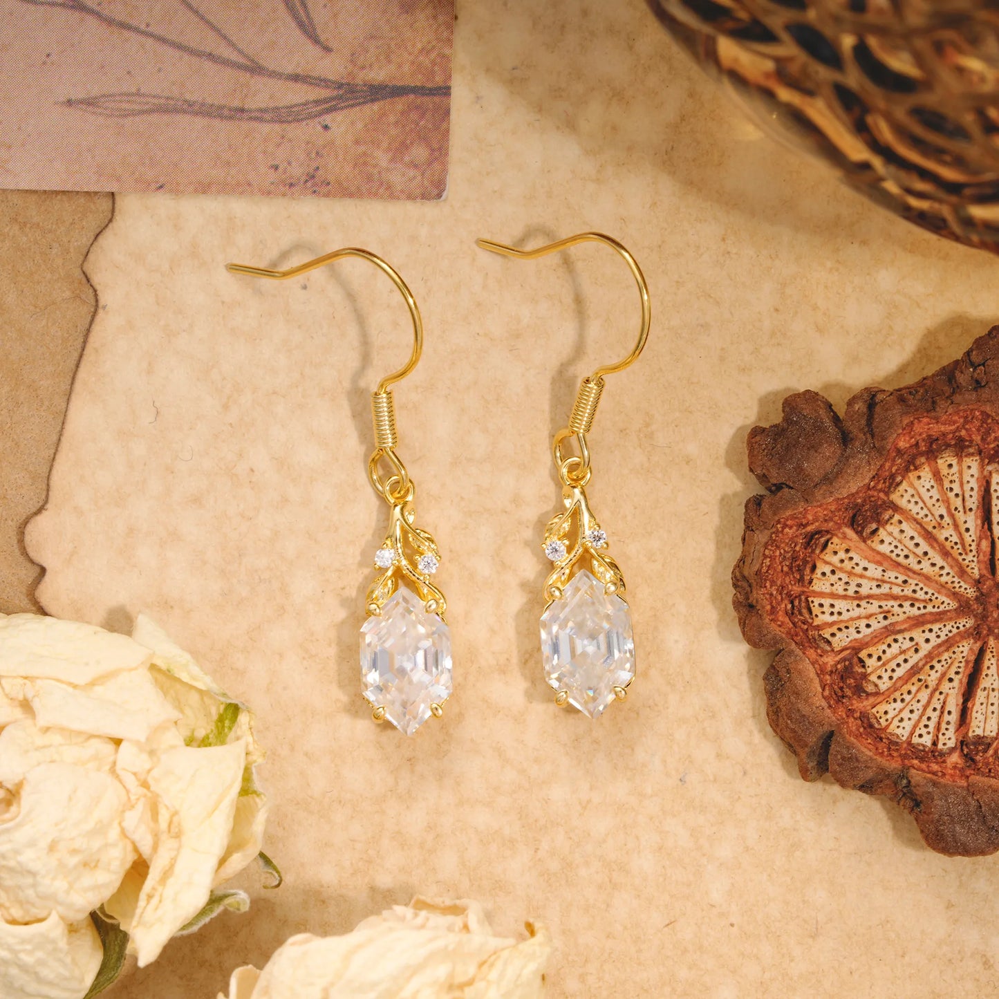 Sparkling Moissanite Earrings with Gold Leaf Detail - Perfect for Women & Daily Wear