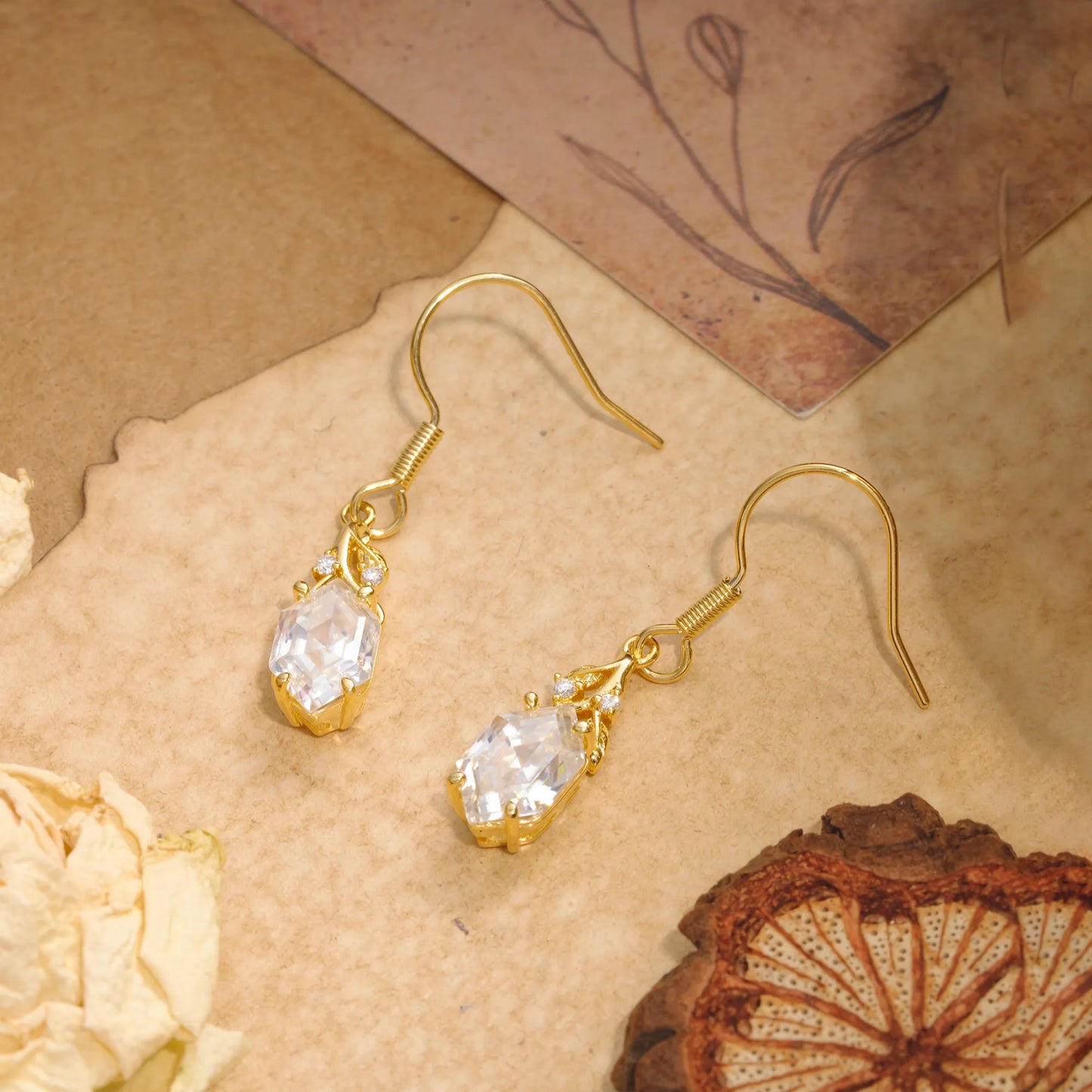 Sparkling Moissanite Earrings with Gold Leaf Detail - Perfect for Women & Daily Wear