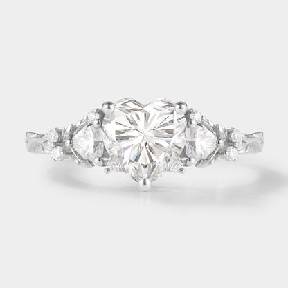 Unique Design Heart Cut Moissanite Leaf Engagement Ring