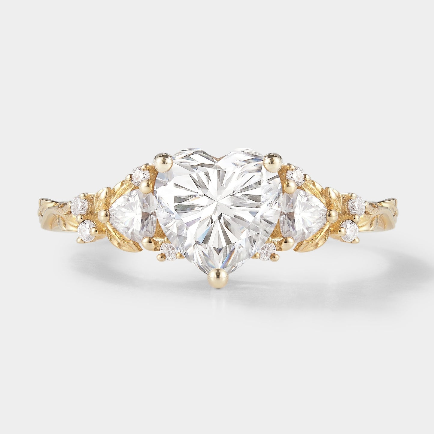 Unique Design Heart Cut Moissanite Leaf Engagement Ring