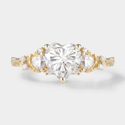 Unique Design Heart Cut Moissanite Leaf Engagement Ring