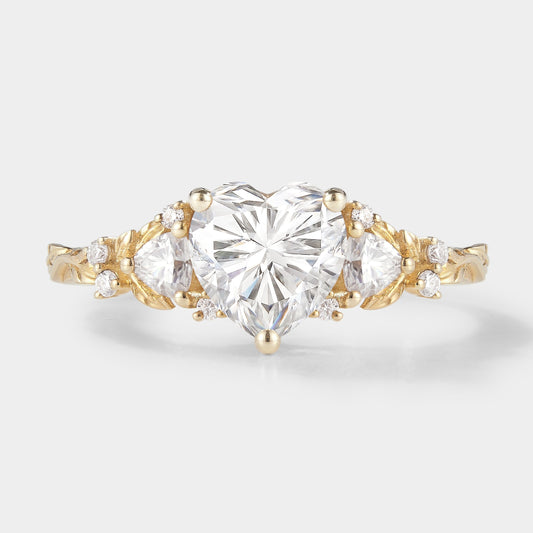 Unique Design Heart Cut Moissanite Leaf Engagement Ring
