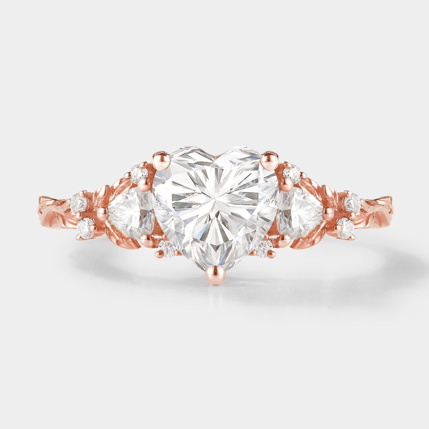 Unique Design Heart Cut Moissanite Leaf Engagement Ring