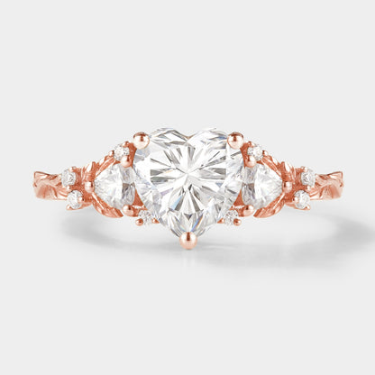 Unique Design Heart Cut Moissanite Leaf Engagement Ring