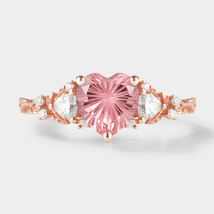 Mythical Heart Shaped Starbrite Cut Padparadscha Engagement Ring