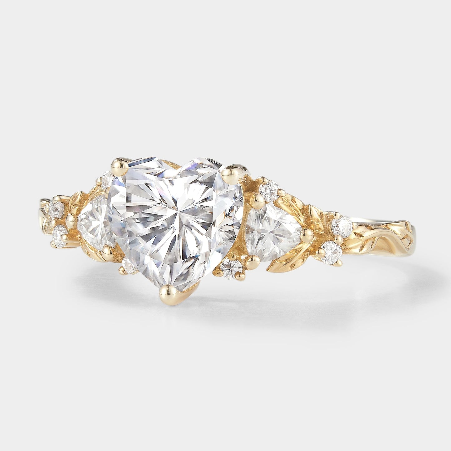 Unique Design Heart Cut Moissanite Leaf Engagement Ring