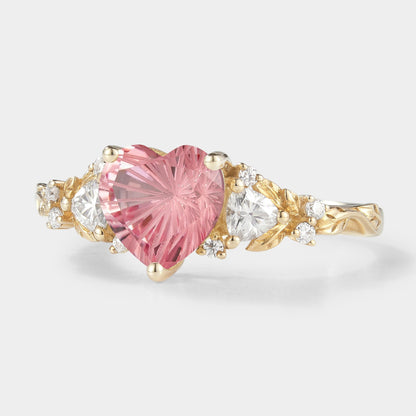 Mythical Heart Shaped Starbrite Cut Padparadscha Engagement Ring