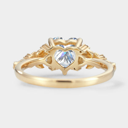 Unique Design Heart Cut Moissanite Leaf Engagement Ring