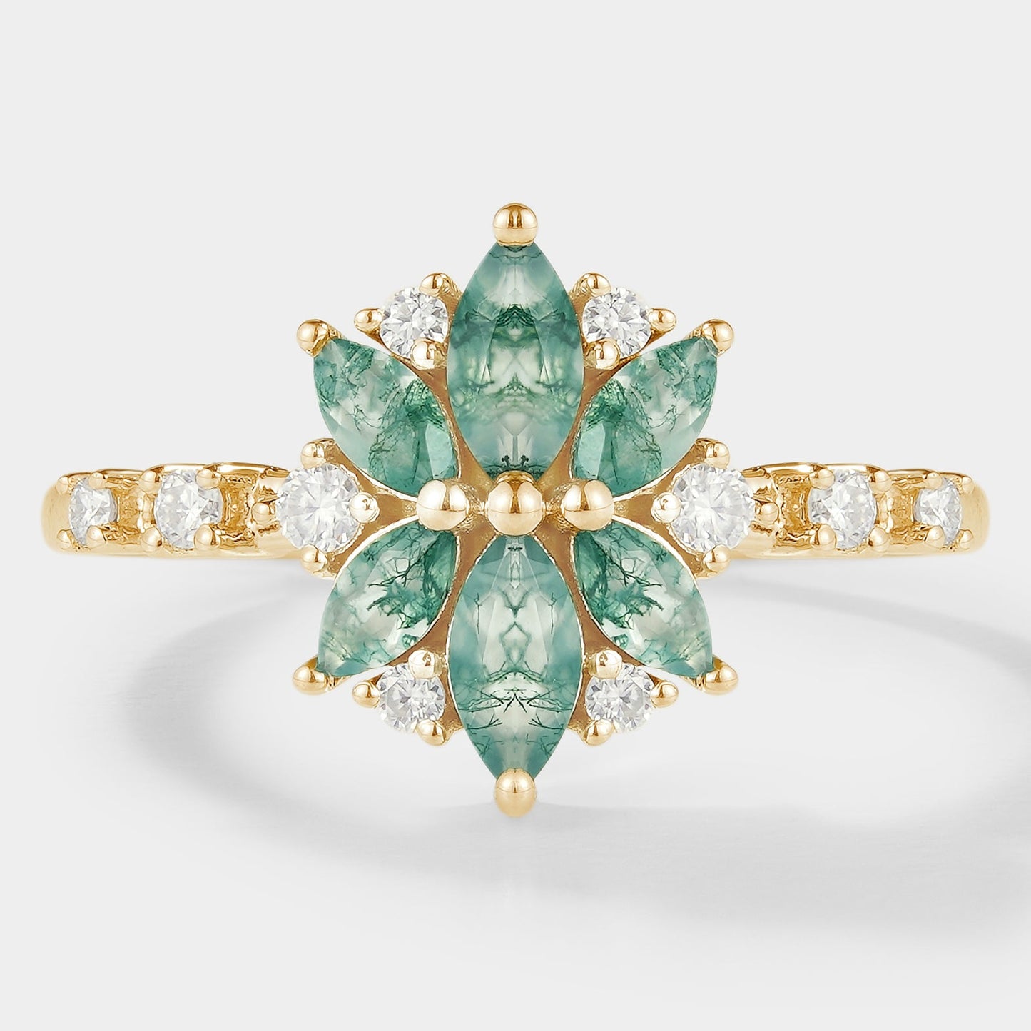 Marquise Cut Moss Agate Petal Engagement Ring