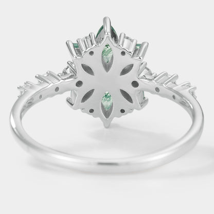 Marquise Cut Moss Agate Petal Engagement Ring