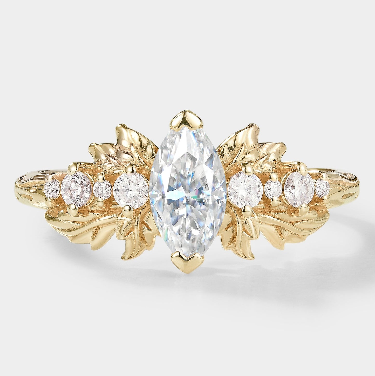 Marquise Cut Moissanite Leaf Engagement Ring