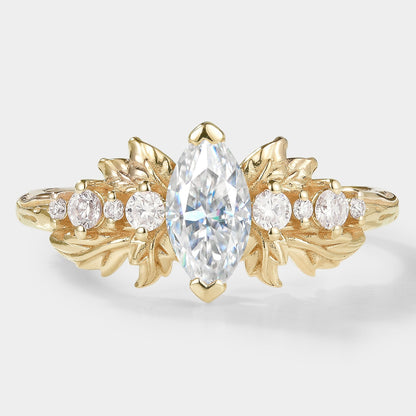 Marquise Cut Moissanite Leaf Engagement Ring