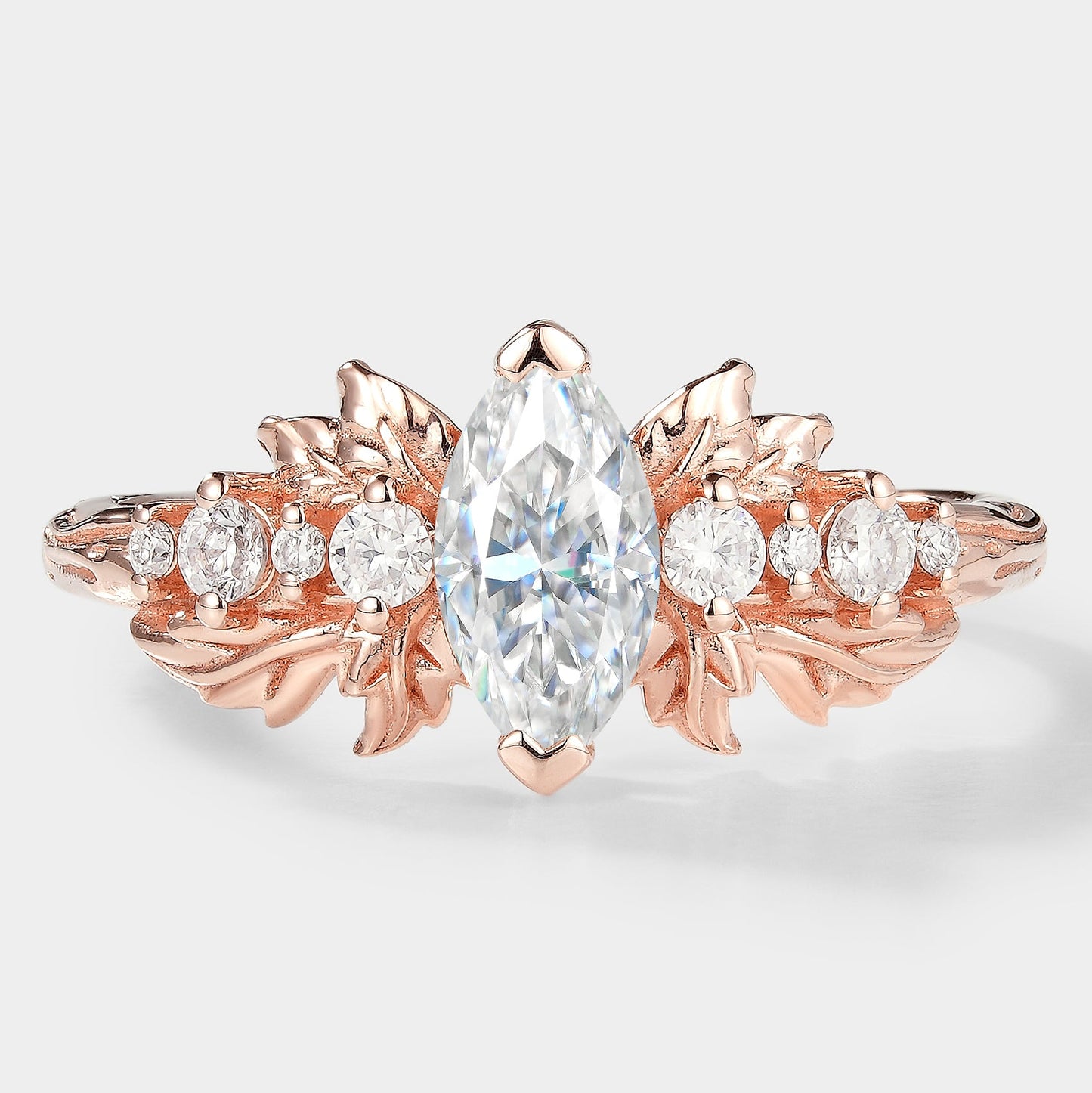 Marquise Cut Moissanite Leaf Engagement Ring