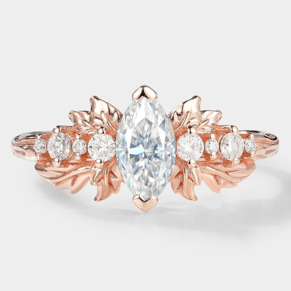 Marquise Cut Moissanite Leaf Engagement Ring