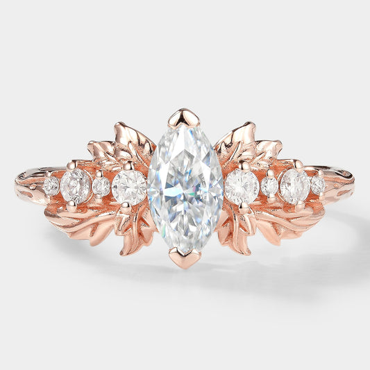 Marquise Cut Moissanite Leaf Engagement Ring