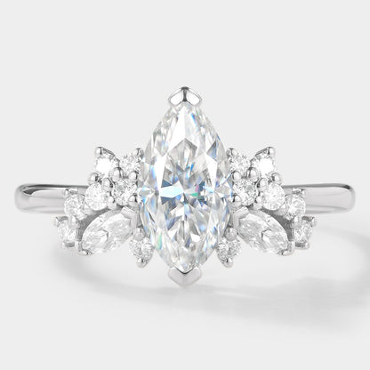 Marquise Cut Moissanite Cluster Engagement Ring