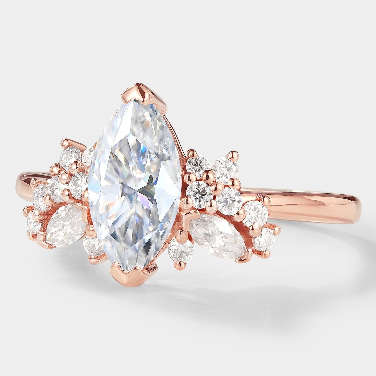 Marquise Cut Moissanite Cluster Engagement Ring