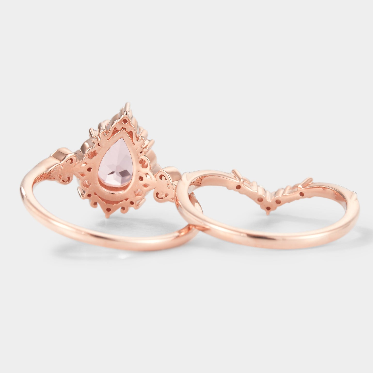 Antique Padparadscha Sapphire Ring Leaf Chevron Wedding Band