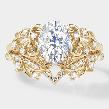Nature Inspired Branch Leaf Engagement Ring Set 2pcs