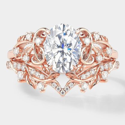 Nature Inspired Branch Leaf Engagement Ring Set 2pcs
