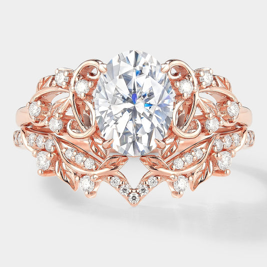 Nature Inspired Branch Leaf Engagement Ring Set 2pcs