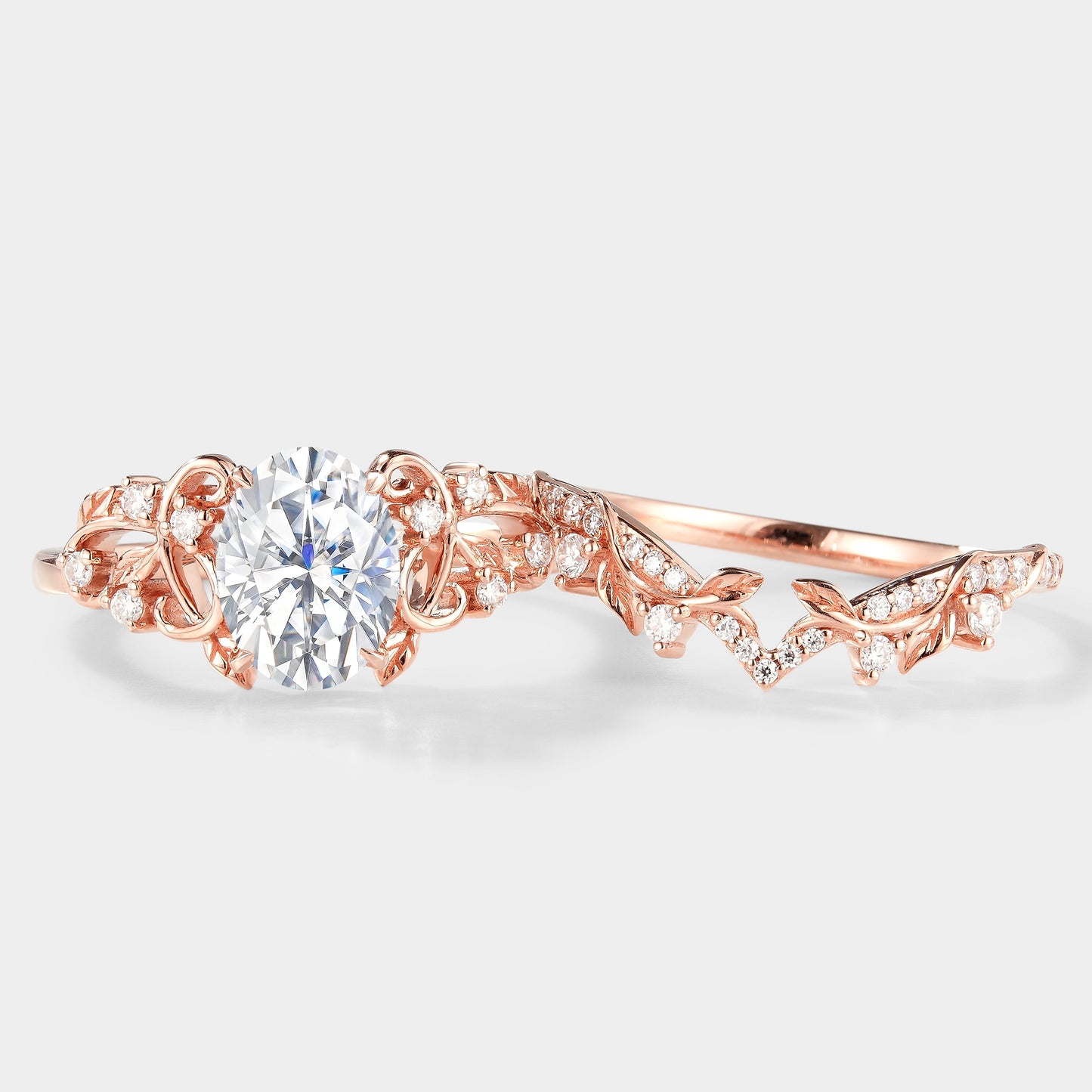 Nature Inspired Branch Leaf Engagement Ring Set 2pcs