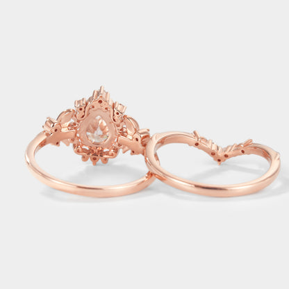 Pear Cut Moissanite Leaf Inspired Engagement Ring Set 2pcs