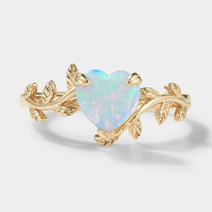 Unique Design Heart Cut Opal Leaf Engagement Ring