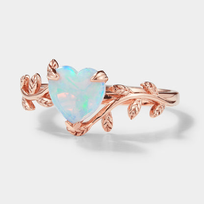 Unique Design Heart Cut Opal Leaf Engagement Ring