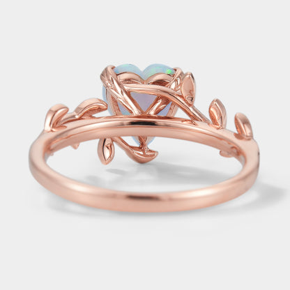 Unique Design Heart Cut Opal Leaf Engagement Ring