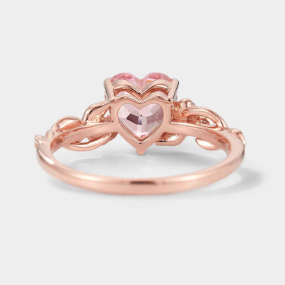 Unique Heart Cut Lab Padparadscha Sapphire Leaf Rose Engagement Ring