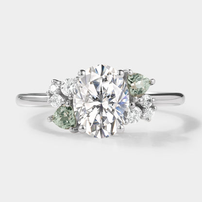 Oval Cut Moissanite Engagement Ring Trangle Spinel Cluster
