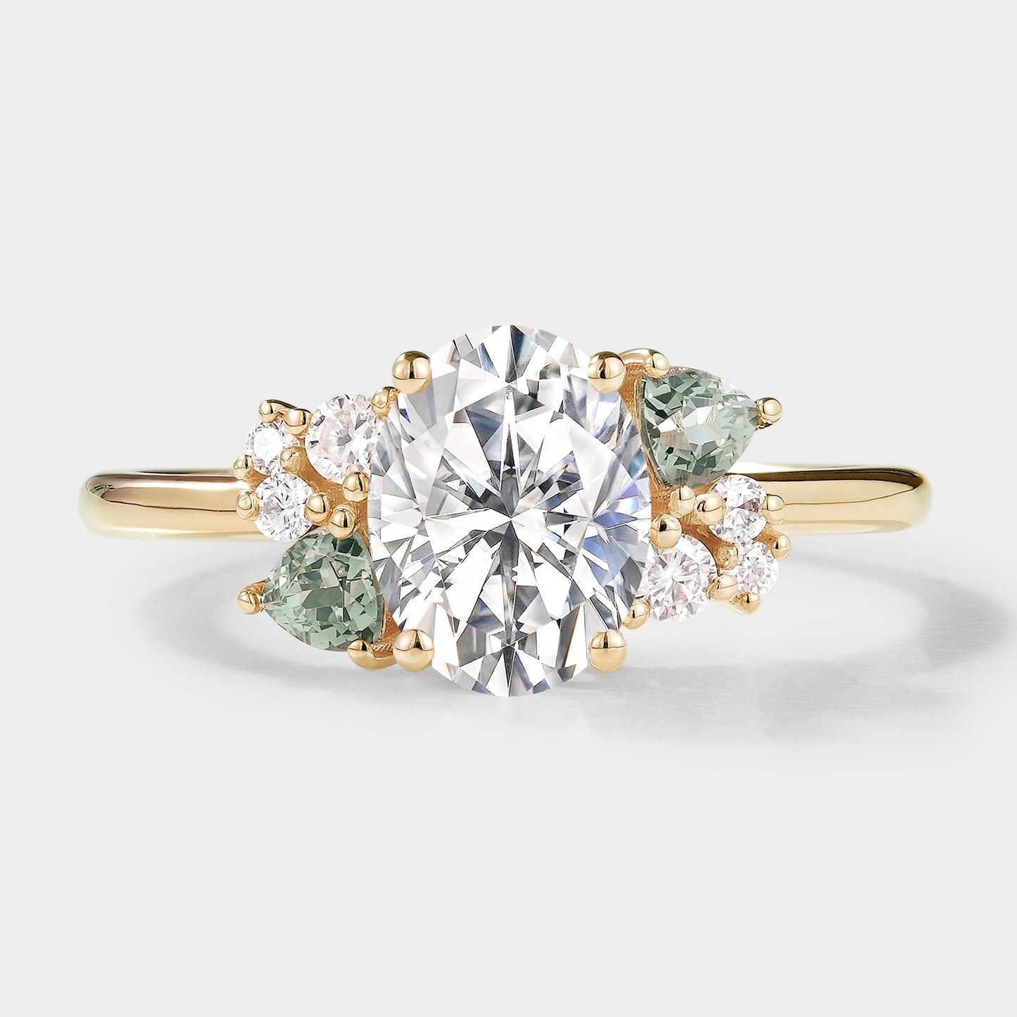 Oval Cut Moissanite Engagement Ring Trangle Spinel Cluster