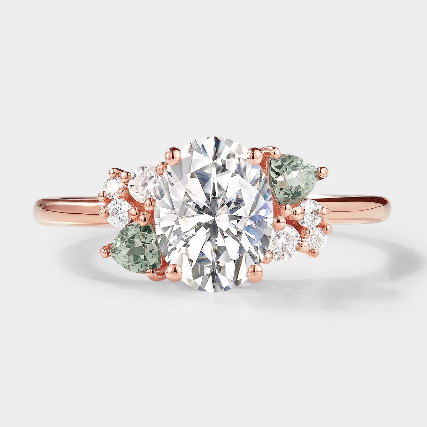Oval Cut Moissanite Engagement Ring Trangle Spinel Cluster