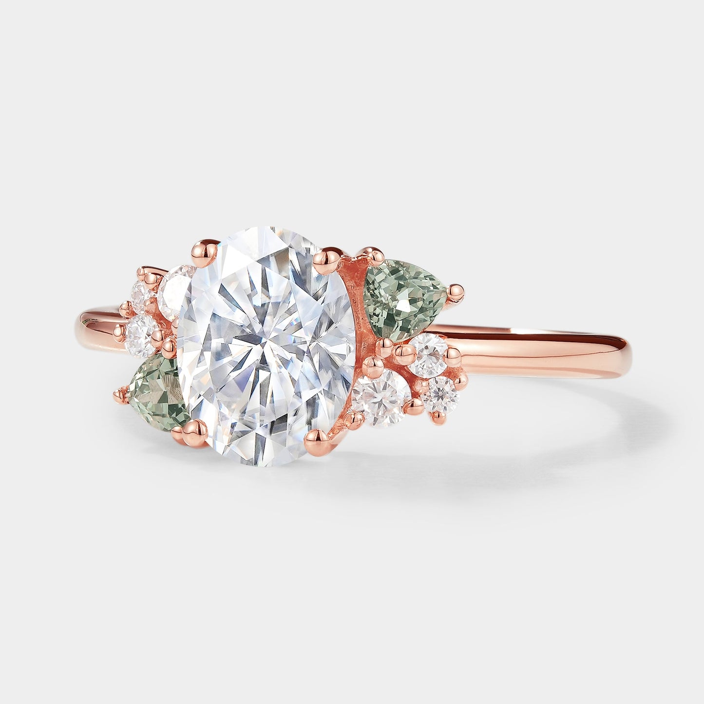 Oval Cut Moissanite Engagement Ring Trangle Spinel Cluster