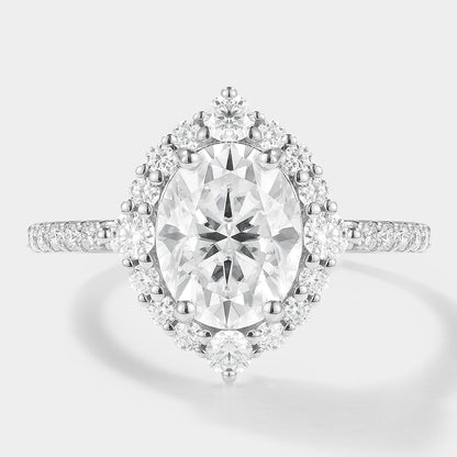 Classic Oval Cut Moissanite Halo Engagement Ring