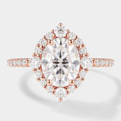 Classic Oval Cut Moissanite Halo Engagement Ring