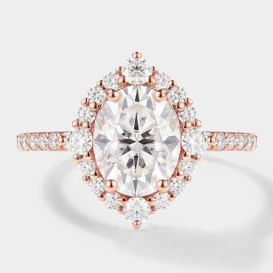 Classic Oval Cut Moissanite Halo Engagement Ring