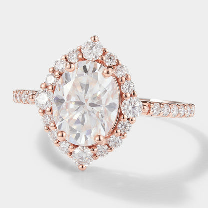 Classic Oval Cut Moissanite Halo Engagement Ring