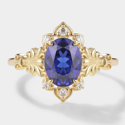 Oval Cut Royal Blue Sapphire Engagement Ring With Iris