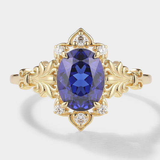 Oval Cut Royal Blue Sapphire Engagement Ring With Iris