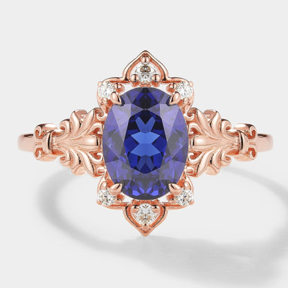 Oval Cut Royal Blue Sapphire Engagement Ring With Iris