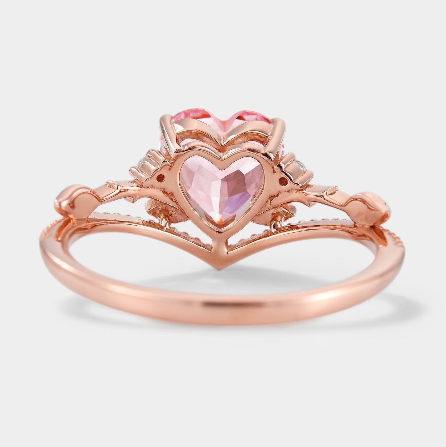 Heart Cut Lab Padparadscha Leaf Branch Engagement Ring